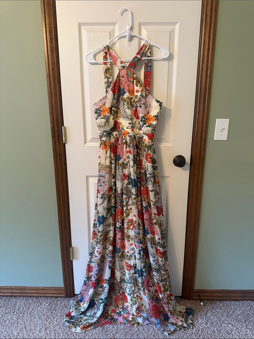 Lulu's Ivory Floral Maxi Dress with Pink, Red, Green & Blue Print
